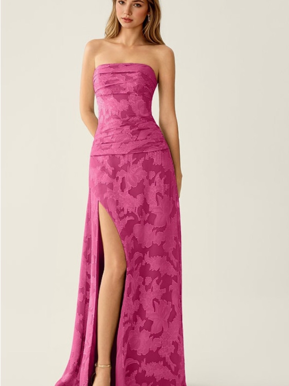 Drop waist burnout chiffon fuschia down